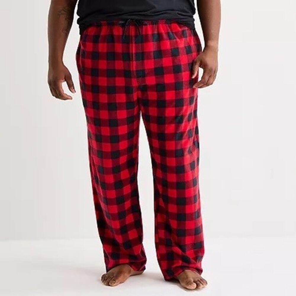 St Johns Bay XLT Pajama Pants Red Black Check Fleece Flannel PJ Bottom XL Tall